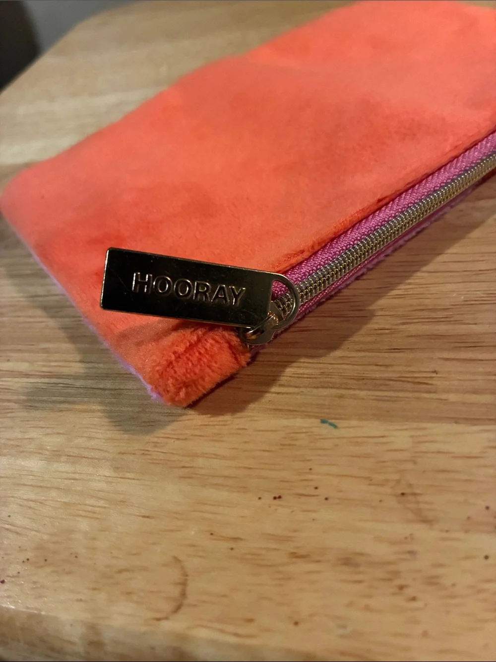 ipsy Pink and Red Faux Fur Colorblock Cosmetic Pouch